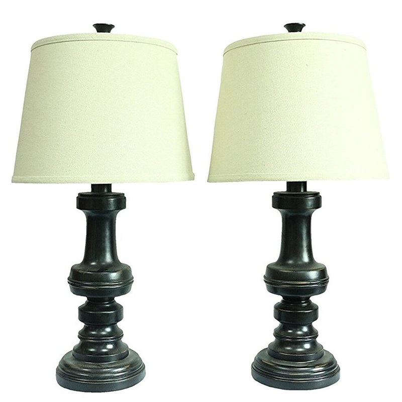 Set of 2 Lafayette Table Lamps, Distressed Black Finish, 24 inch Tall