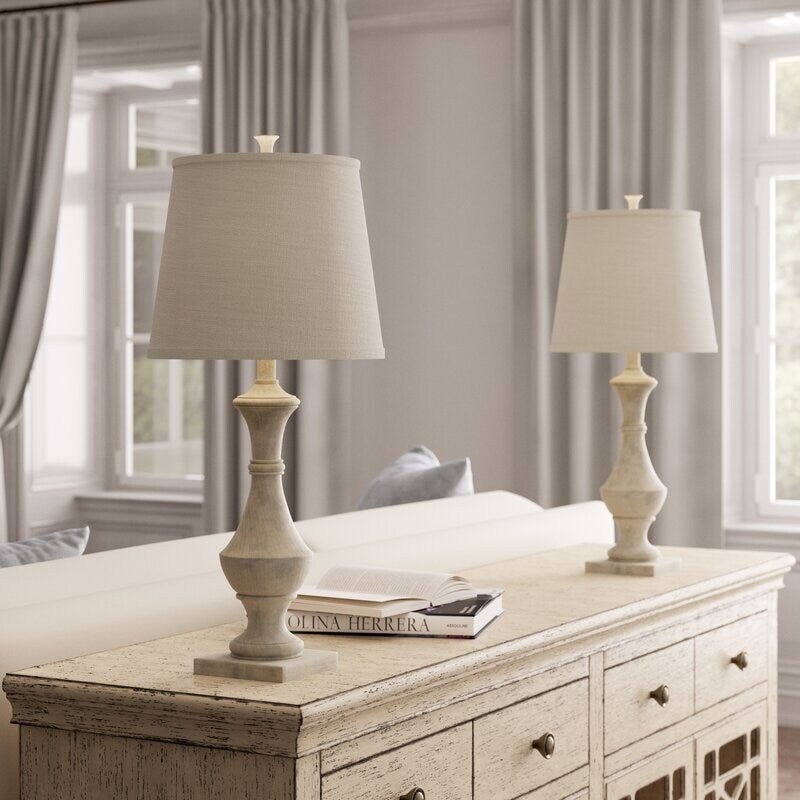 Set of 2 Marion Table Lamps set, 27 inch Tall, Weathered White