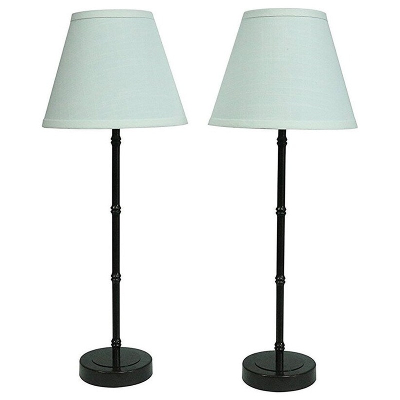 Set of 2 Metal Bamboo Table Lamps With Shades, 22.75 inch Tall