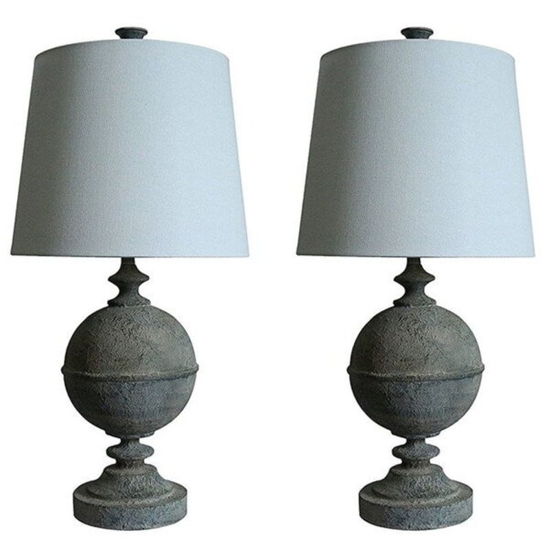 Set of 2 Rochelle Table Lamps in French Zinc with Off White Shades