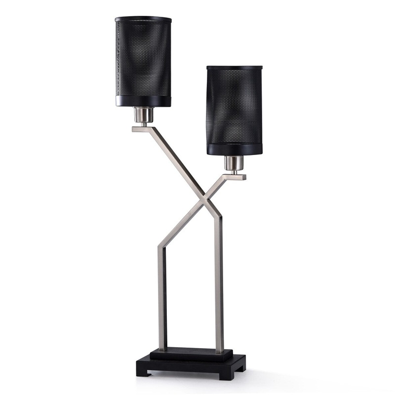 StyleCraft Denzio Black and Brushed Steel Metal Desk Lamp