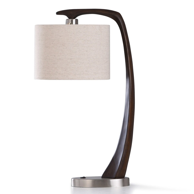 StyleCraft Wood Bridge Black and Brushed Steel Metal Desk Lamp
