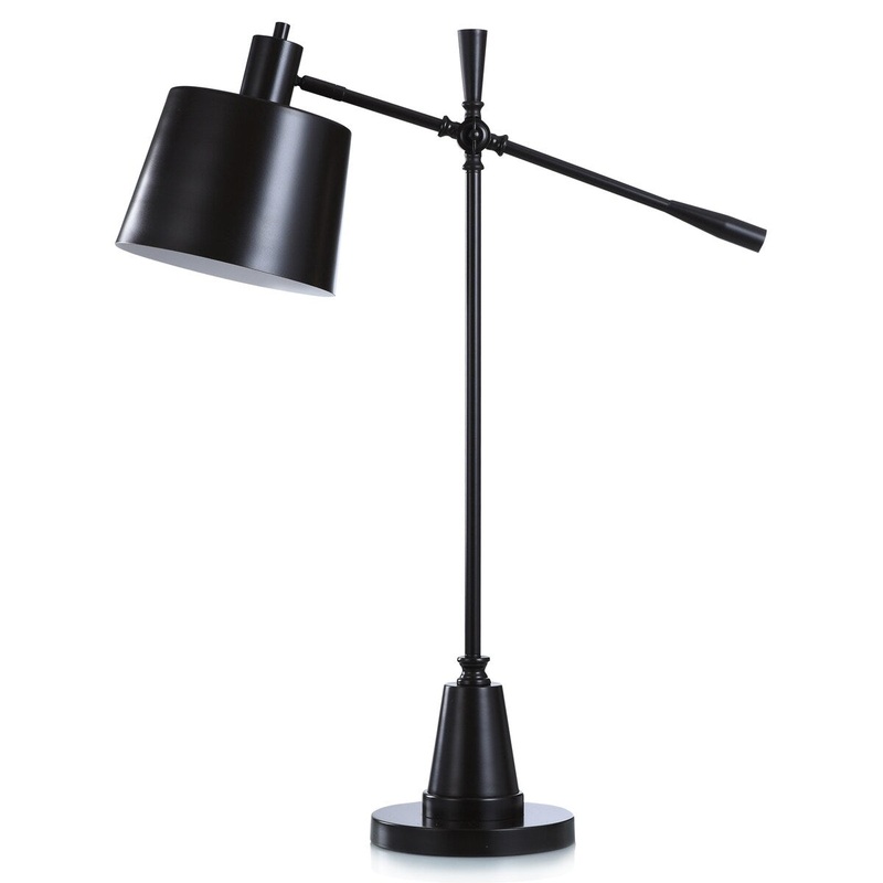 Gemma - Painted Metal Task Desk Lamp - Black Finish - Black Shade