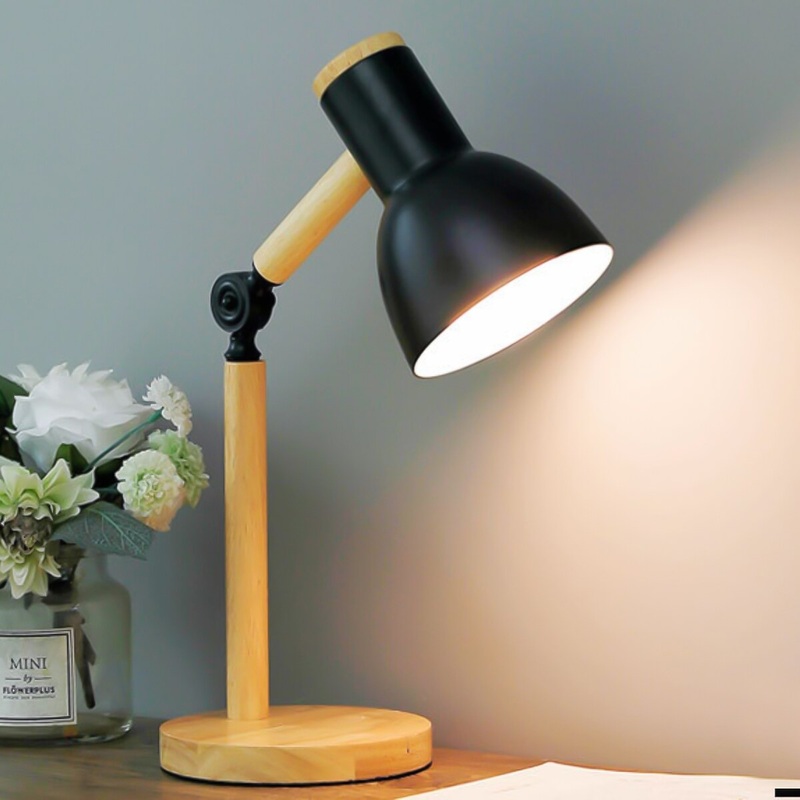 Metal Wood Swing Arm Desk Lamp Reading Light Bedside Adjustable - 5.9x17.7"