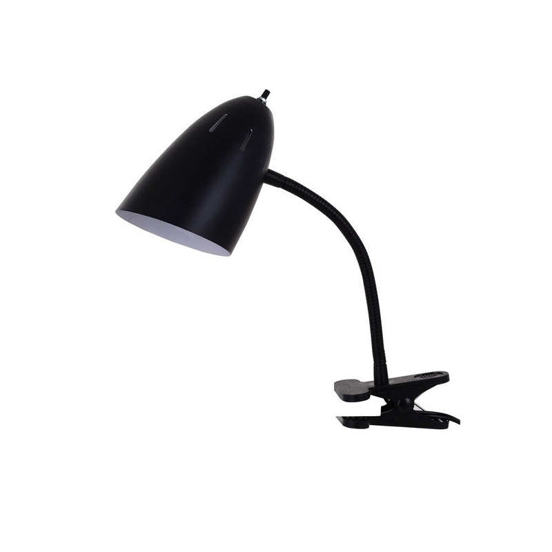 Catalina Lighting Dylan 19-Inch Brushed Steel Gooseneck Clip-On Desk Lamp, 17974-006 Black Shade