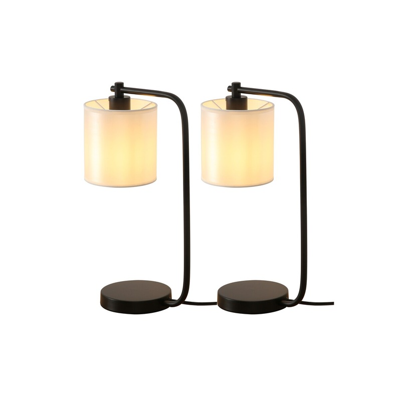Cedar Hill 19 in. Black Iron Desk Lamp with Fabric shade (set of 2)