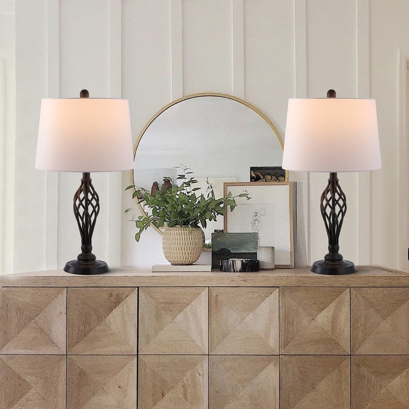 GetLedel 26-inch Vintage Table Lamps with White Fabric Shade Set of 2