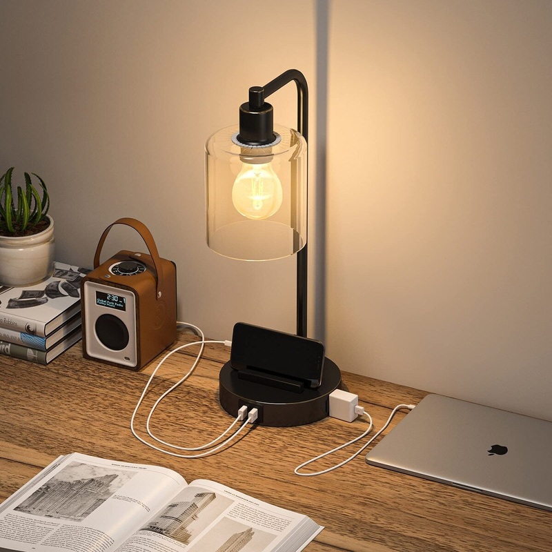 Industrial Table Lamps Set of 2 Touch Control Lamp with Glass Shade, Nightstand Lamps with LED Bulbs for Living Room Bedroom