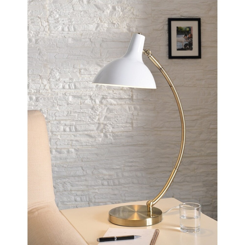 Leah White and Antique Brass 22 Inch Desk Lamp