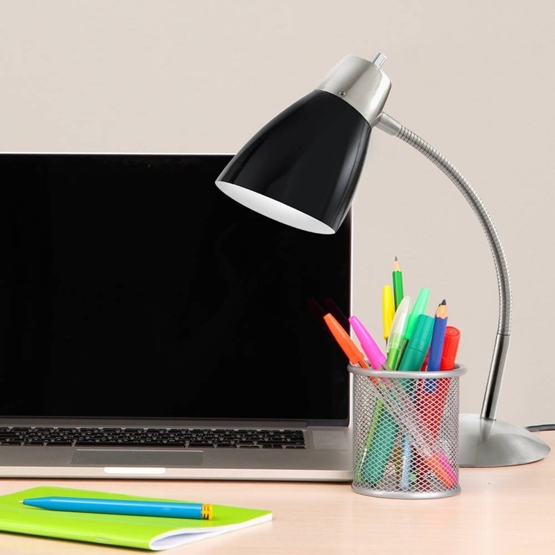 Porch & Den Fillmore 18-Inch Brushed Steel Gooseneck Desk Lamp with Black Shade