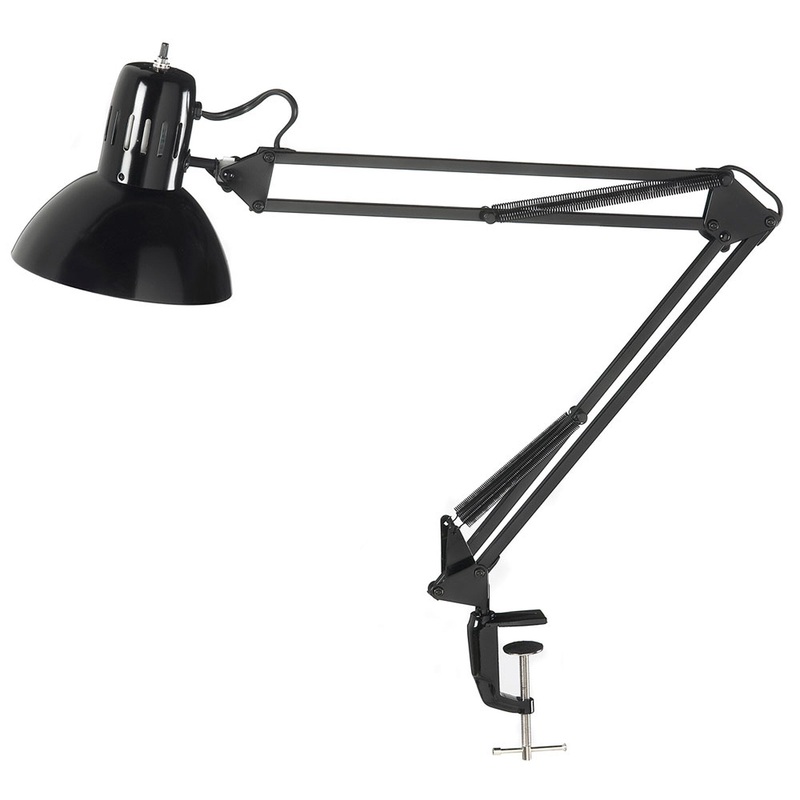 Dainolite Working/Task Lamp - Spring Balanced Clamp-On - Gloss Black - 36" Reach