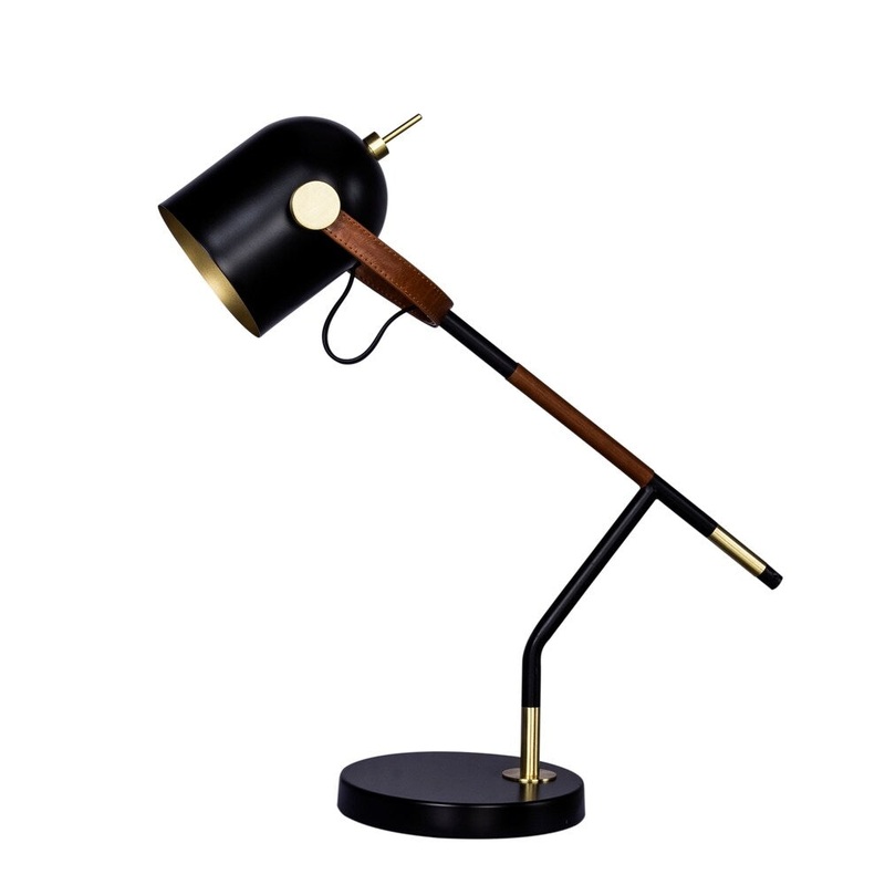 Fangio Lighting's m.r.1583BLK 20.5" Leather & Black Metal Task Lamp