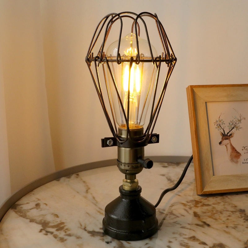 Industrial Desk Lamp Steampunk Lamp Metal Cage Shade Table Lamp - 10.6"Hx2.8"Base Dia