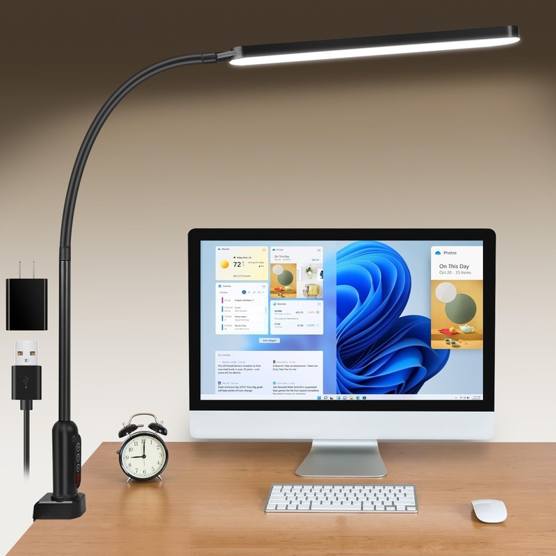 LED Desk Lamp for Home Office, 1400LM Flexible Gooseneck Desk Light with Clamp, 5 Mode X 11 Brightness Eye-Caring Modes