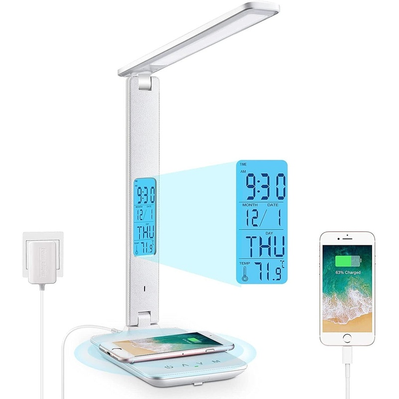 LED Desk Lamp with Wireless Charger and USB Port - US Plug
