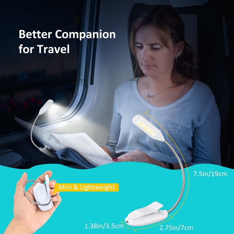 LITOM Portable Desk Reading Light Clip Light 9 Lighting Modes, 60 Hrs Lamp for Night Reading Travelling, Black/ White