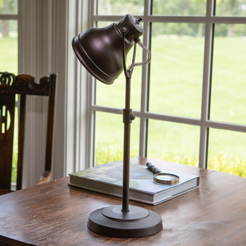 Metal Task Lamp with Adjustable Shade, Black, 21" x 9"