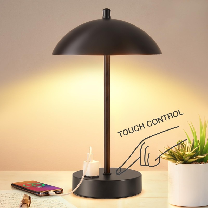 Modern LED Desk Lamp with AC Adapter, 3-Way Dimmable Touch Bedside Reading Lamp, Minimalist Small Nightstand Table Lamp