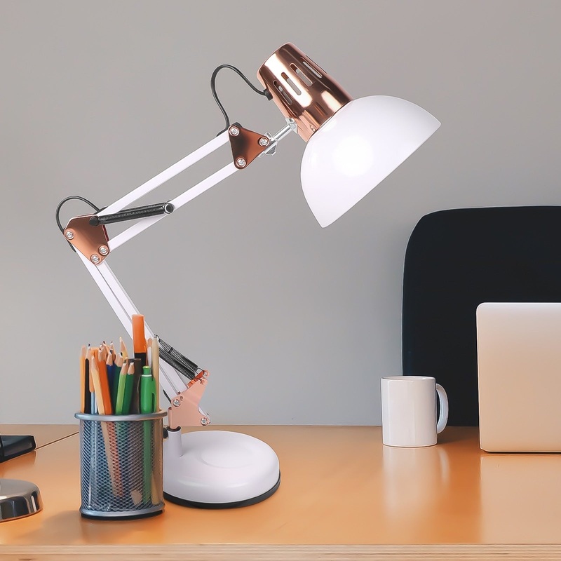 Spring Balanced Swing Arm Desk Lamp Adjustable Metal Table Lamp