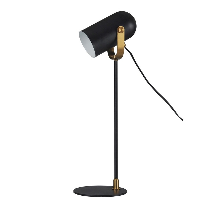 StyleCraft Matte Black Off Center Stem Task Lamp with Articulating Capsule Shade