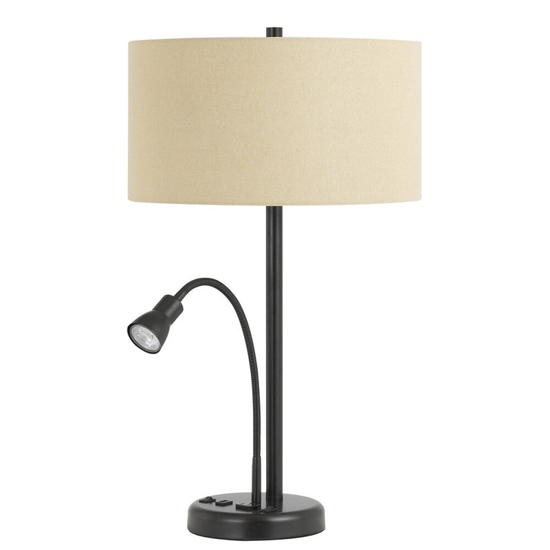 Bronze Metal Desk Lamp with LED Gooseneck Reading Lamp and USB/Power Outlet