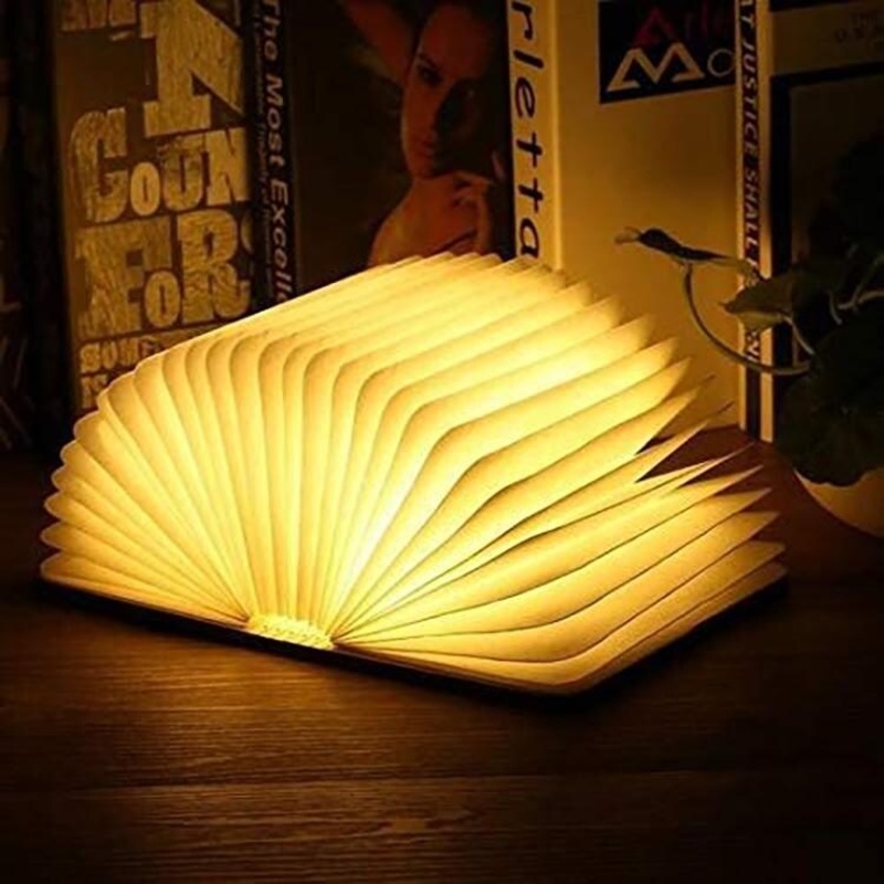 BroyerK 6.7 x 5.5 Wooden Book Lamp Light Folding Night LED USB - 6.7 x 5.5