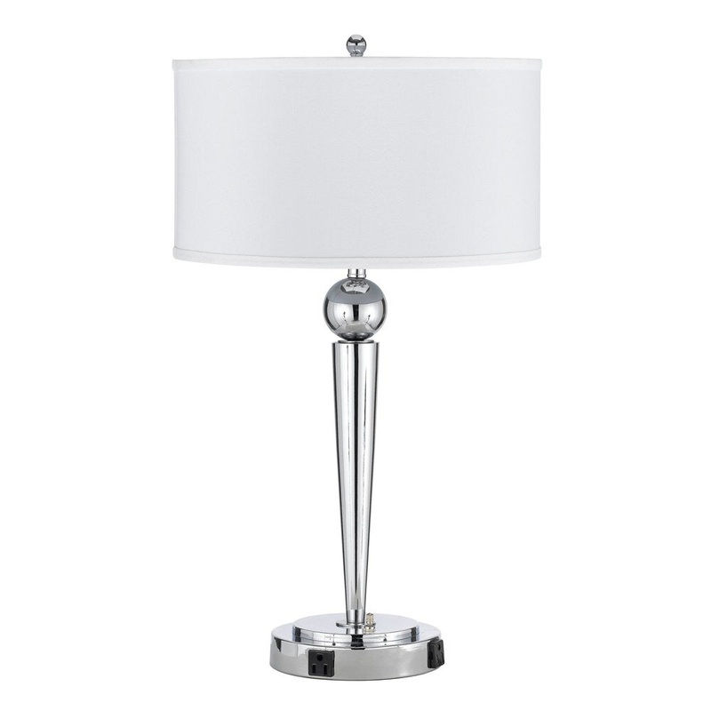Chrome Metal 60-watt 2-outlet Desk Lamp