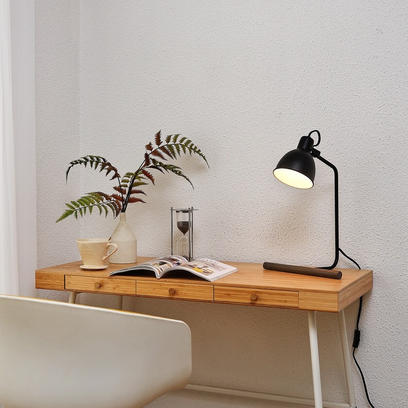 Cole 18" Matte Black Desk Lamp with Faux Wood Accent - one size