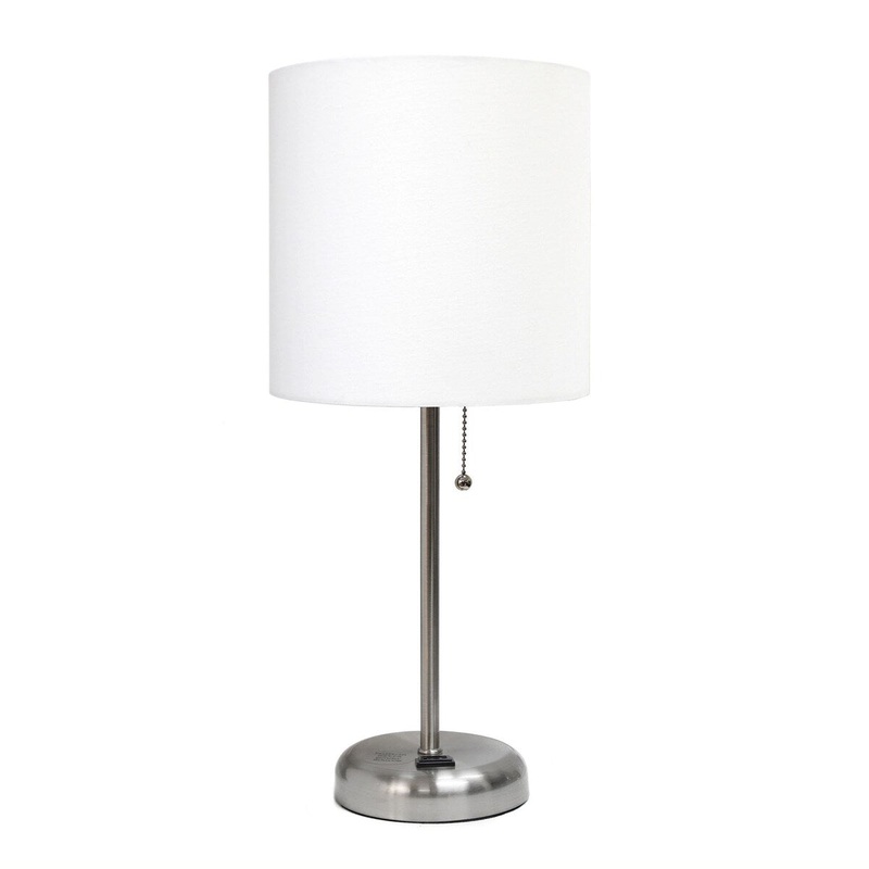 Creekwood 19.5" Bedside Power Outlet Base Standard Metal Table Lamp - Brushed Steel/White Shade - 9x9x15
