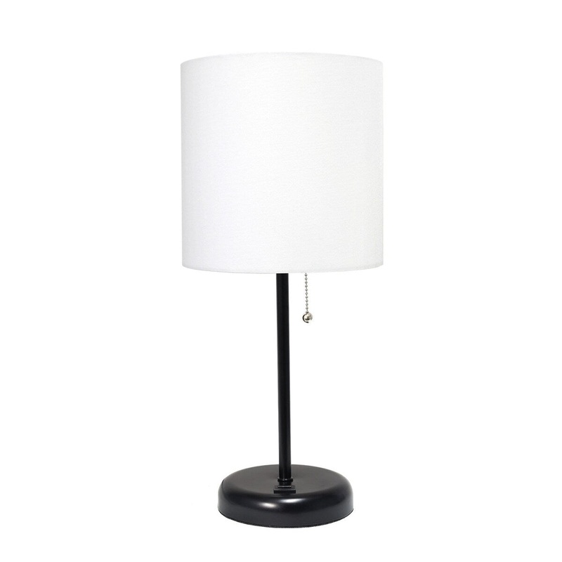 Creekwood 19.5" Bedside Usb Port Feature Metal Table Desk Lamp, Black - BlackBase/WhiteShade - 9x9x15