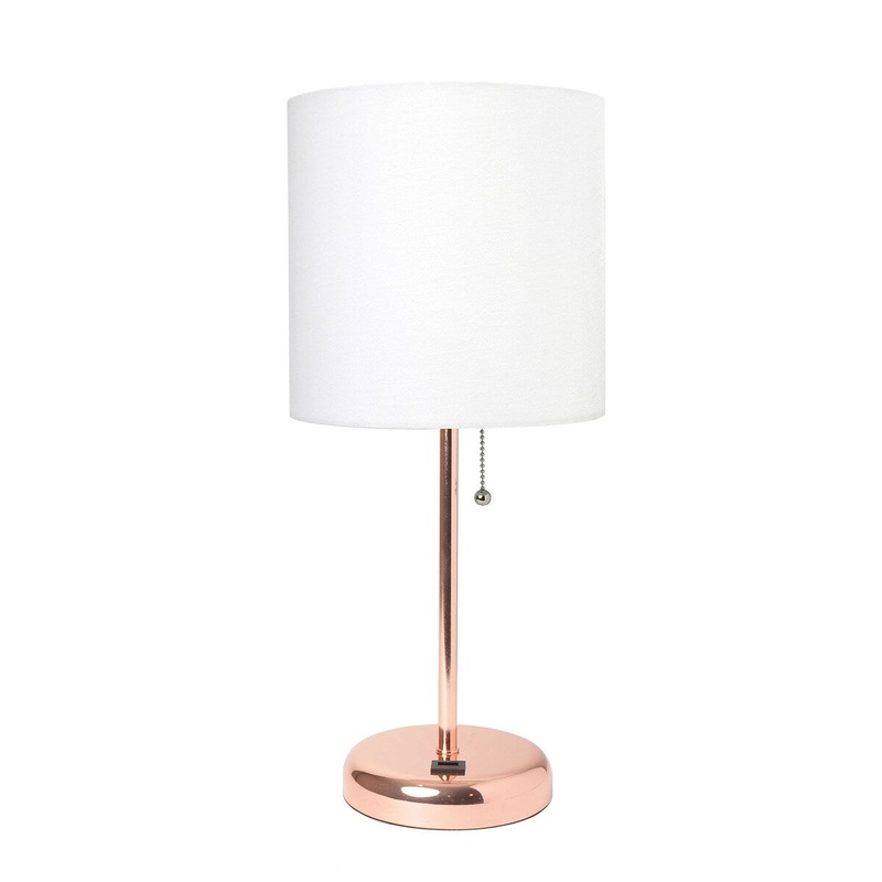 Creekwood 19.5" Bedside Usb Port Feature Metal Table Desk Lamp - RoseGold/WhiteShade - 9x9x15