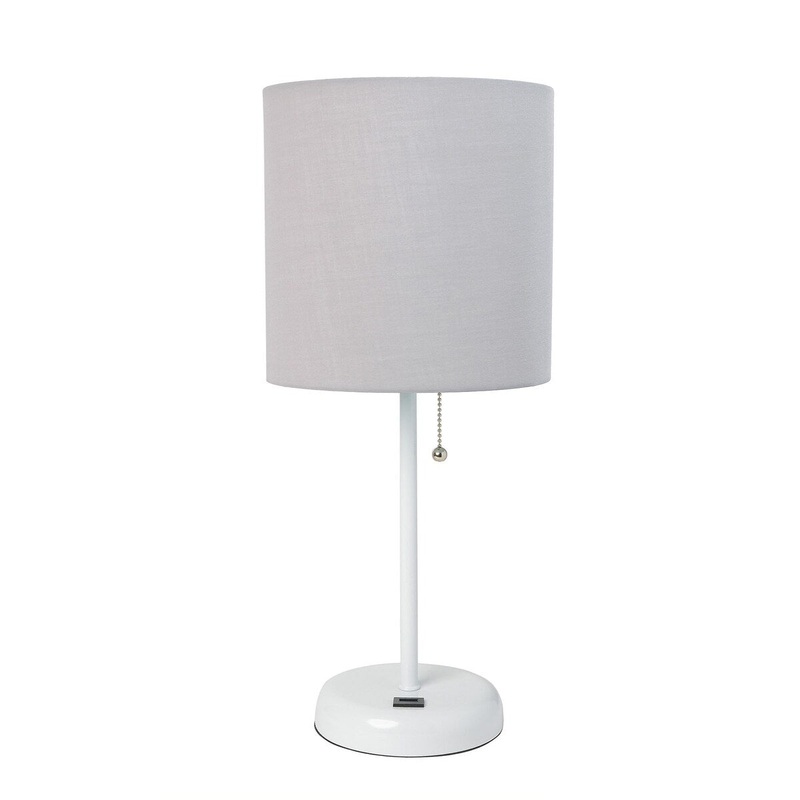 Creekwood 19.5" Bedside Usb Port Feature Metal Table Desk Lamp - White Base/GrayShade - 9x9x15