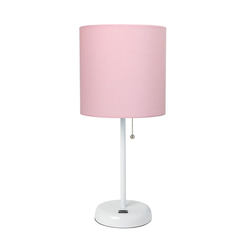 Creekwood 19.5" Bedside Usb Port Feature Metal Table Desk Lamp - White Base/LightPinkShade - 9x9x15