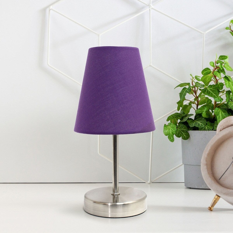 Creekwood Home Nauru 10.5" Petite Metal Stick Bedside Table Desk Lamp - Sand Nickel/Purple - 6x6x9.5