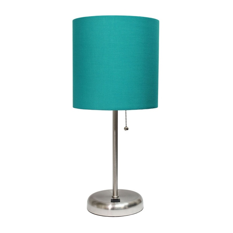 Creekwood Home Oslo 19.5" Bedside Usb Port Metal Table Desk Lamp - Brushed Steel/Teal Shade - 9x9x15