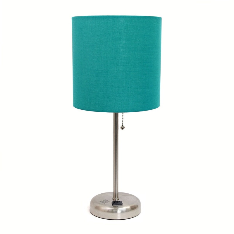 Creekwood Home Oslo 19.5" Outlet Base Standard Metal Table Desk Lamp - Brushed Steel/Teal Shade - 9x9x15