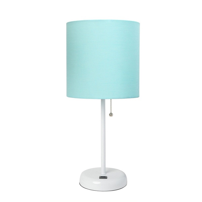 Creekwood Home Oslo 19.5" Usb Port Standard Metal Table Desk Lamp - White Base/Aqua Shade - 9x9x15