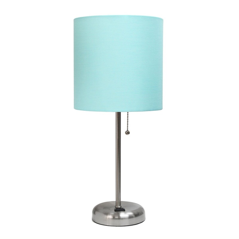 Creekwood Oslo 19.5" Bedside Power Outlet Base Metal Table Desk Lamp - Brushed Steel/Aqua Shade - 9x9x15