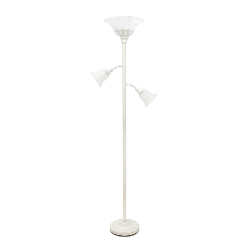 Elegant Designs 3 Light Floor Lamp with Scalloped Glass Shades, White - 13"L x 21.5"W x 71"H,