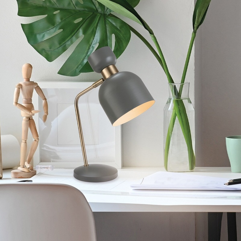 Harper 16" Matte Gray Desk Lamp with Matte Brass Arm - one size