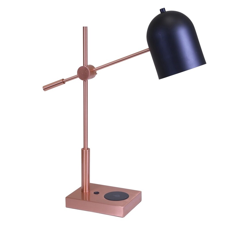 Metal 23" Swing Arm Table Lamp w/Wireless Charger/Usb, Copper