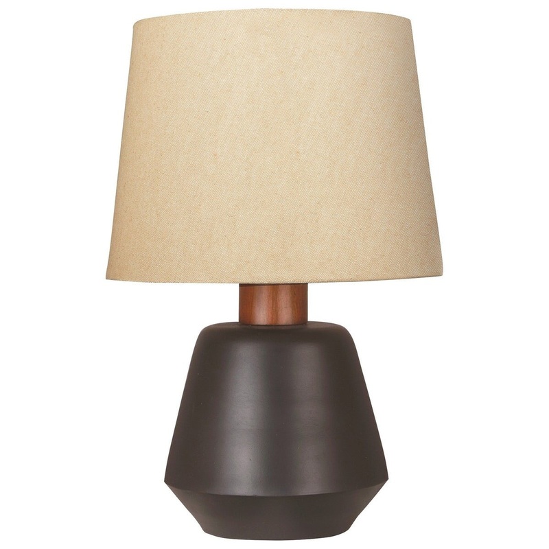 Metal Frame Table Lamp with Fabric Shade, Beige and Black