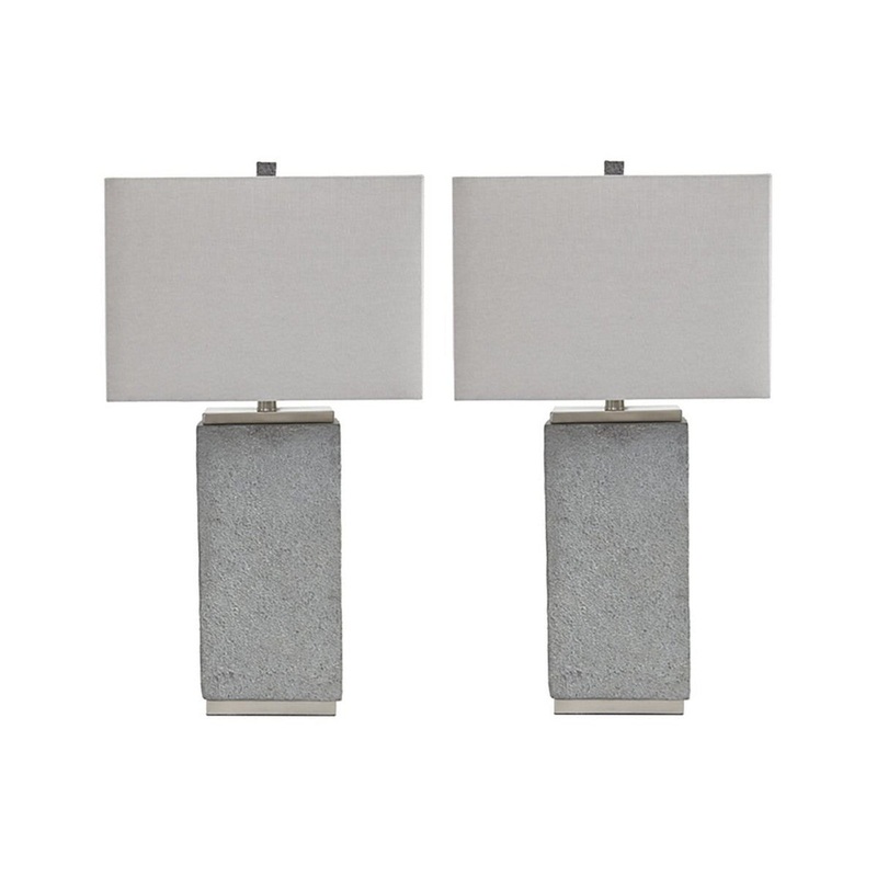 Resin Table Lamp with Faux Concrete Finish and Hardback Shade,Set of 2,Gray - 28 H x 15 W x 10 L Inches