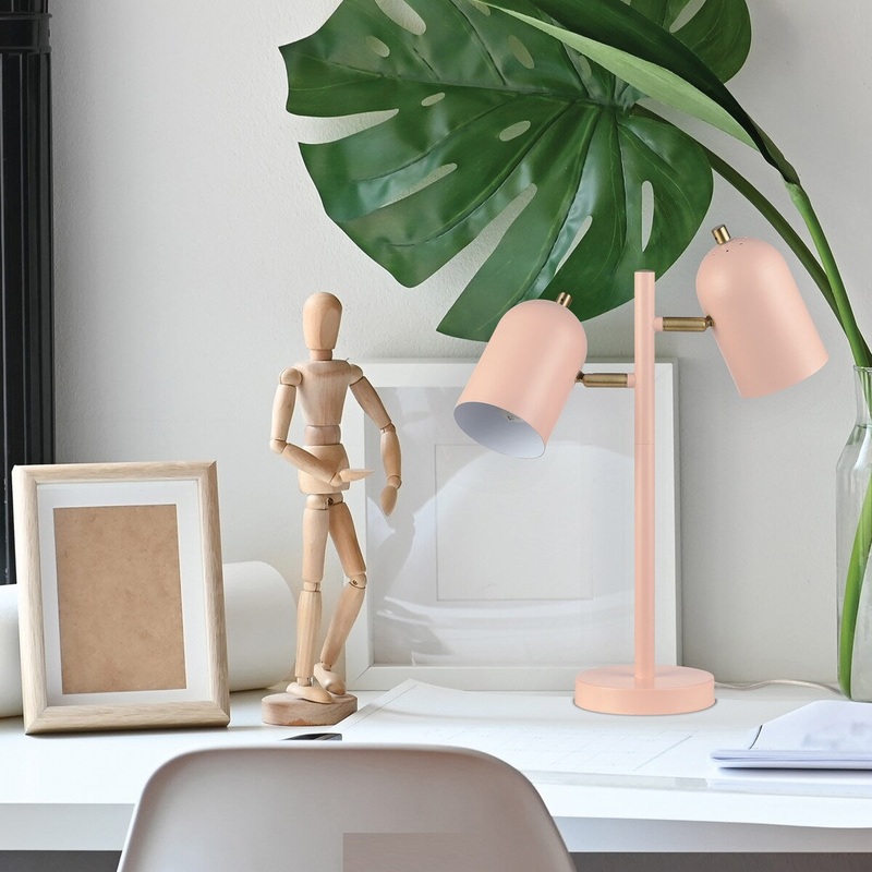 Carter 18" 2-Light Matte Pink Desk Lamp with Matte Brass Accents - one size