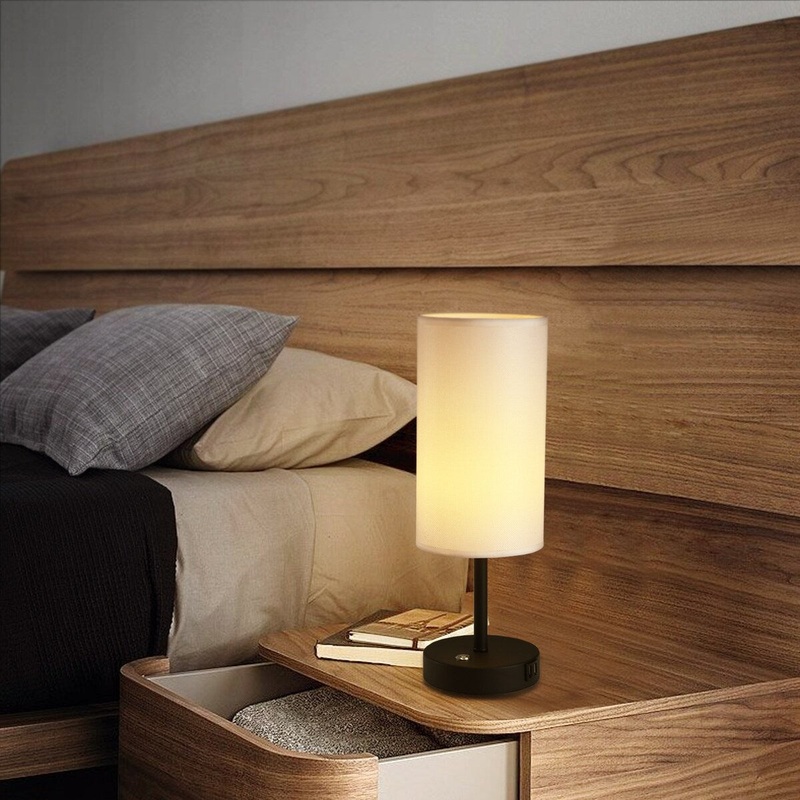 Cedar Hill 17 in.Table Lamp with USB Port and round fabric shade