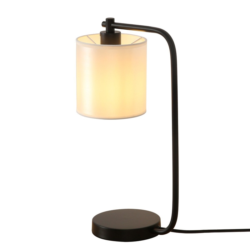 Cedar Hill 19 in. Black Industrial Iron Desk Lamp with Fabric shade