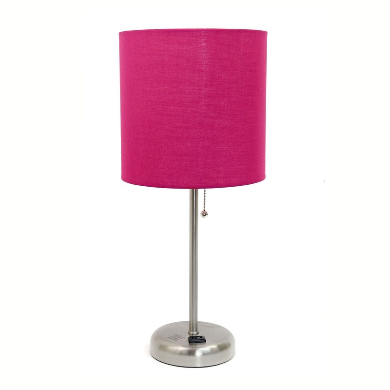 Creekwood 19.5" Bedside Power Outlet Base Standard Metal Desk Lamp - Brushed Steel/Pink Shade - 9x9x15