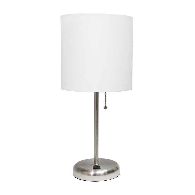 Creekwood 19.5" Bedside Usb Port Feature Metal Table Desk Lamp - Brushed Steel/White Shade - 9x9x15