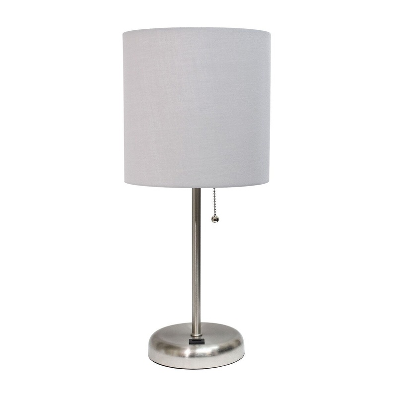 Creekwood 19.5" Bedside Usb Port Feature Standard Metal Table Lamp - Brushed Steel/Gray Shade - 9x9x15