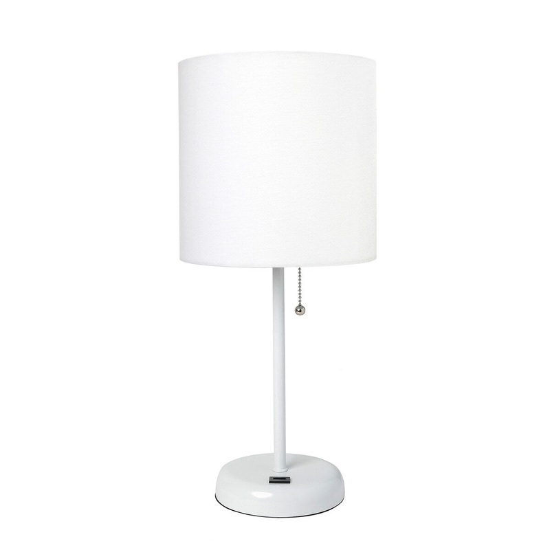 Creekwood 19.5" Bedside Usb Port Feature Standard Metal Table Lamp - White Base/WhiteShade - 9x9x15